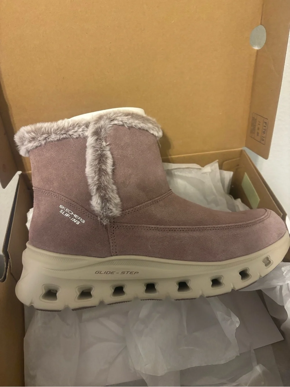 Women's Suede Ankle Boot with Faux Fur Trim - Dusty Mauve